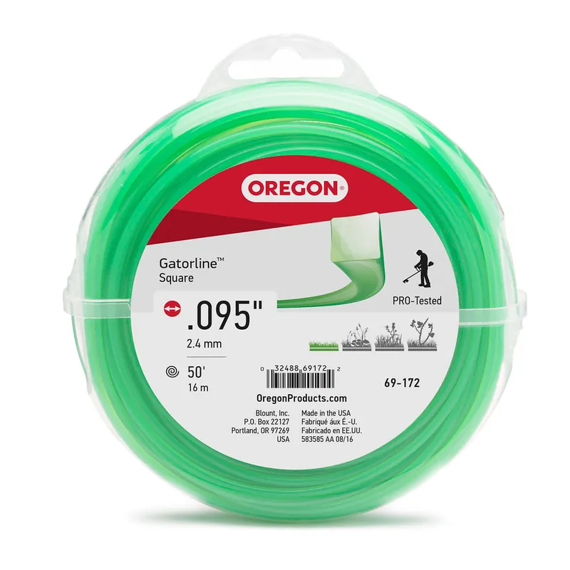 Oregon Trimmer Line - 69-172 - Green Gatorline - Square - .095" Gauge, 50‘ Donut, 50 Feet