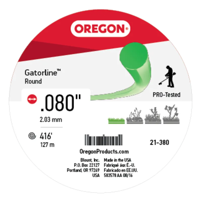 Oregon Trimmer Line - 21-380 - Green Gatorline - Round - .080" Gauge, 1 lb. Donut, 416 Feet