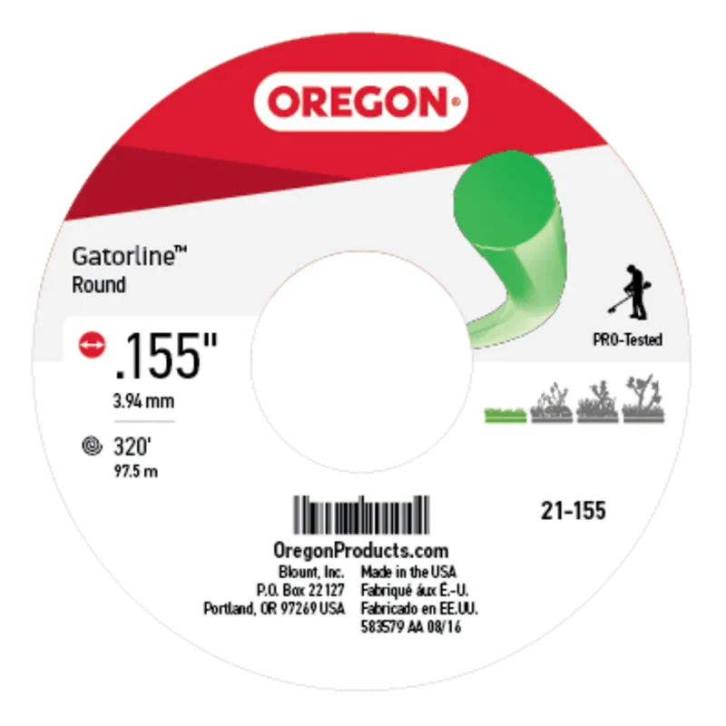 Oregon Trimmer Line - 21-155 - Green Gatorline - Round - .155" Gauge, 3 lb. Spool, 320 Feet