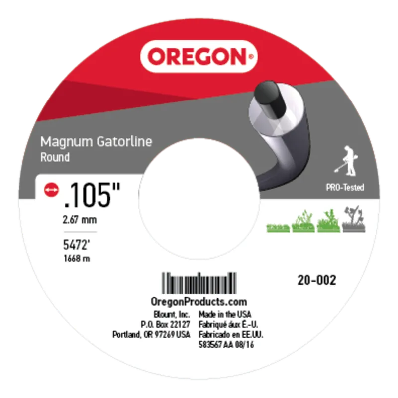 Oregon Trimmer Line - 20-002 - Magnum Gatorline - Round - .105" Gauge, 24 lb. Spool, 5472 Feet