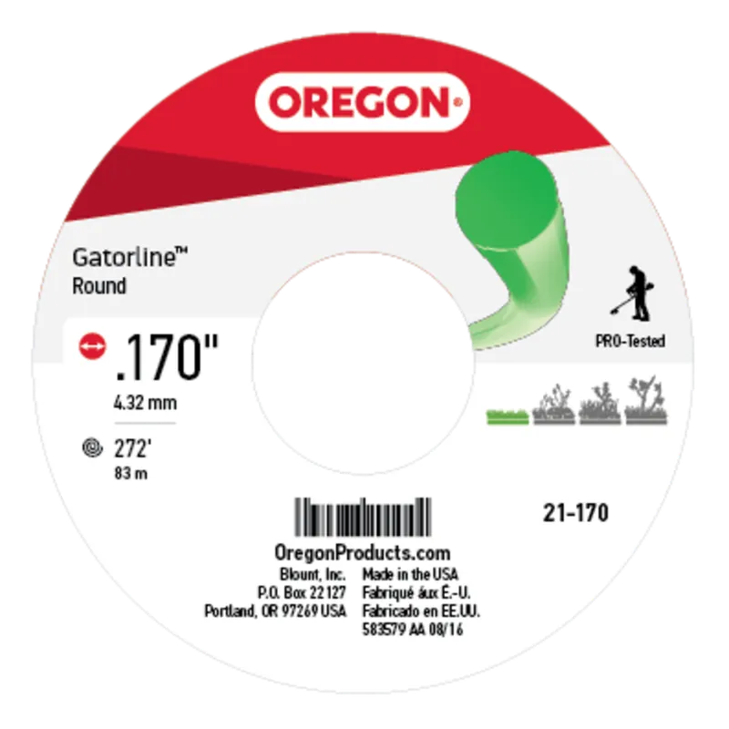 Oregon Trimmer Line - 21-170 - Green Gatorline - Round - .170" Gauge, 3 lb. Spool, 272 Feet