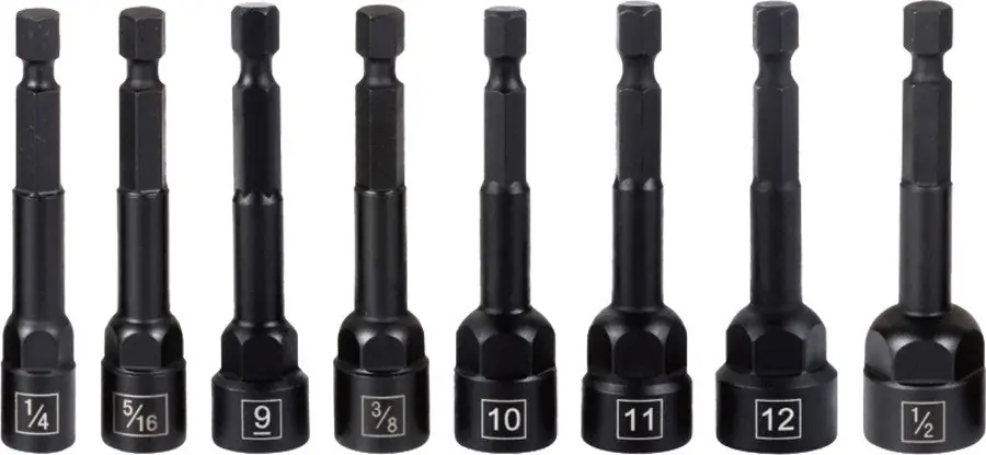 9 Circle 8 Pc 1/4" Hex Dr. Damaged Fastener Twist Extension ractor Set, 1/4", 5/16" (8MM), 9MM, 3/8", 10MM, 7/16" (11MM), 12MM, 1/2" - 9CL-90380