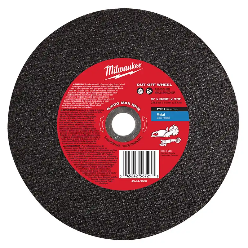 Milwaukee Electric 9 X 3/32 X 7/8 Cutoff Wheel Bulk 25 - MLW-49-94-9000