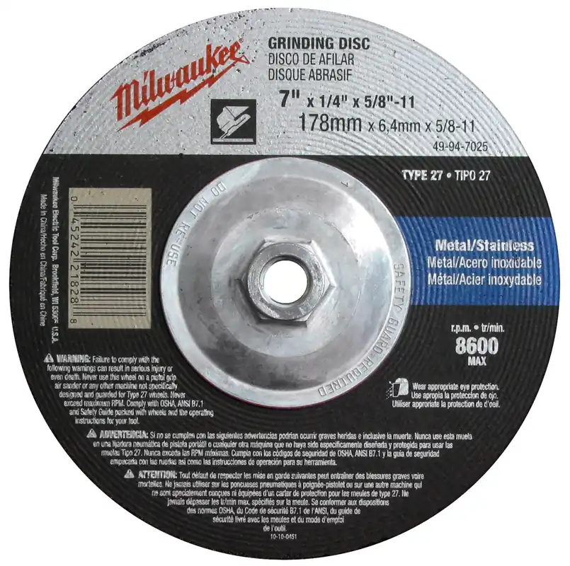 Milwaukee Electric 7 X 1/4 X 7/8 Abr. Wheel Bulk 10 - MLW-49-94-7020