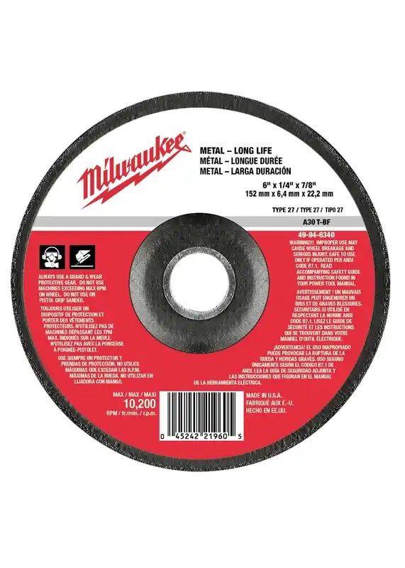 Milwaukee Electric 6X1/4X7/8Type27Metal Whl Bulk 10 - MLW-49-94-6340