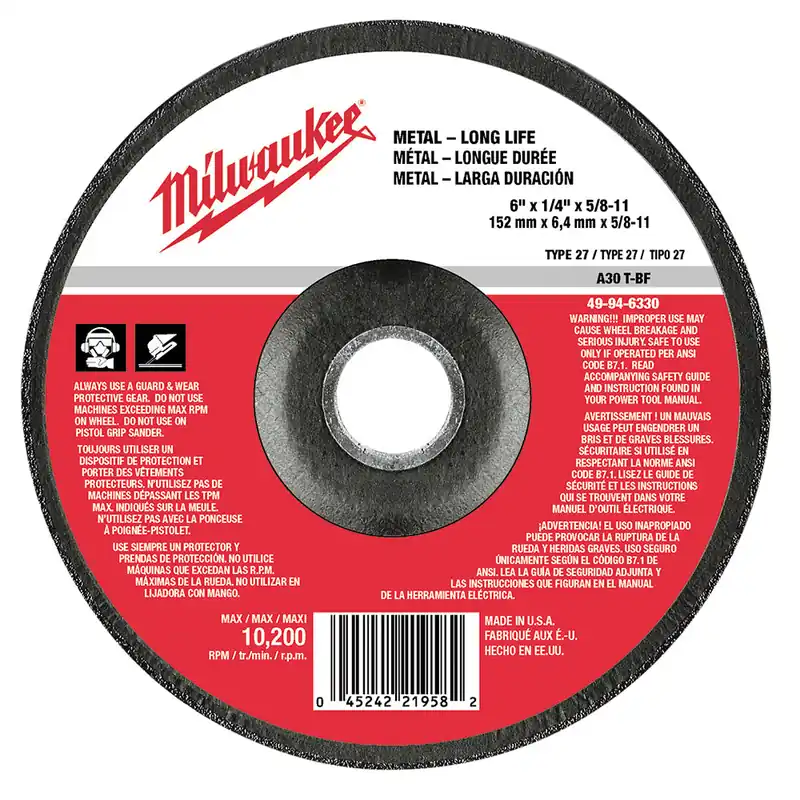 Milwaukee Electric 6X1/4X5/8-11Type27Metal Whl Bulk 5 - MLW-49-94-6330