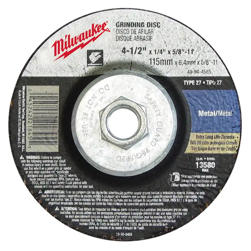 Milwaukee Electric 4-1/2X1/4X5/8-11Abrswheel Bulk 5 - MLW-49-94-4585