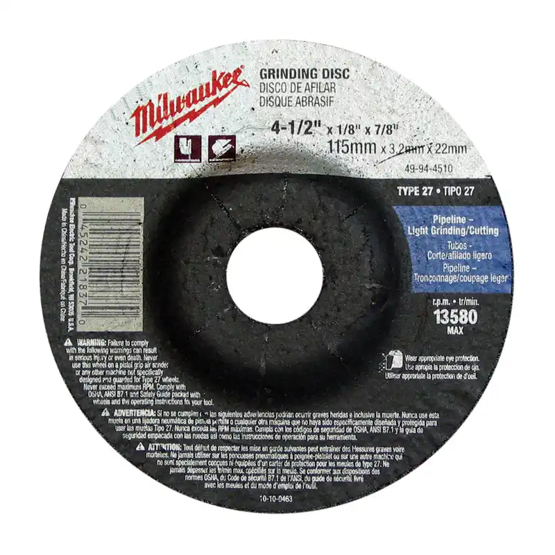 Milwaukee Electric 4-1/2X1/4X7/8 Abrsv. Whl Bulk 10 - 49-94-4580 - MLW-49-94-4580