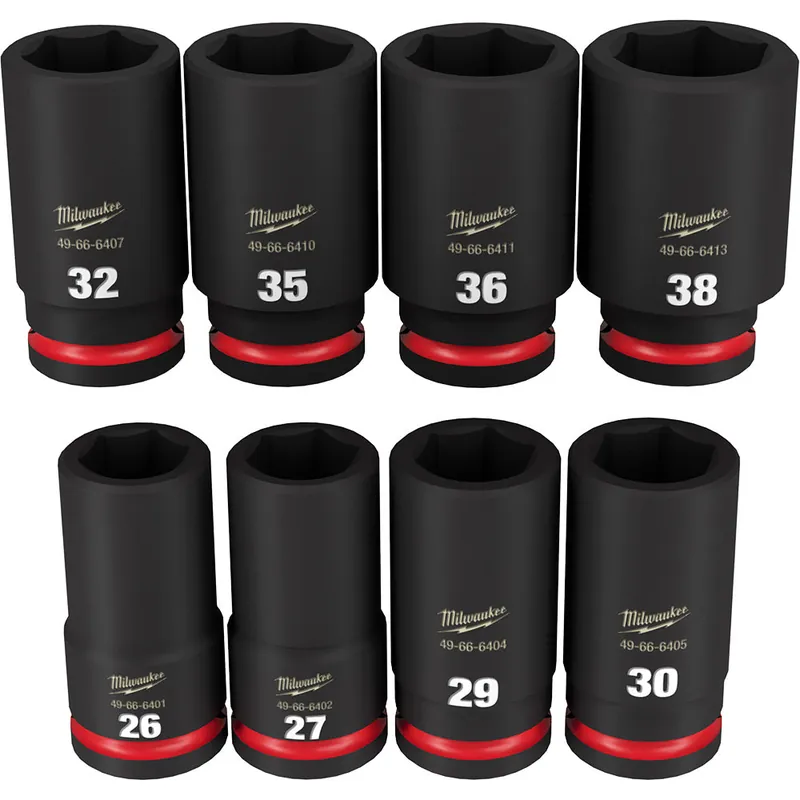 Milwaukee Electric 8-Pc 3/4" Drive, 6 Pt. Metric Deep Impact Socket Set, 26Mm 38Mm - MLW-49-66-7020