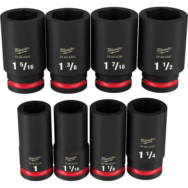 Milwaukee Electric 8-Pc /4" Drive, 6 Pt. Sae Deep Impact Socket Set, 1" 1-1/2" - MLW-49-66-7018