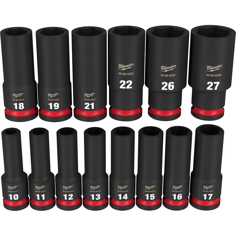 Milwaukee Electric 14-Pc 1/2" Drive, 6 Pt. Metric Deep Impact Socket Set, 10Mm 27Mm - MLW-49-66-7014