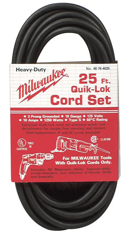 Milwaukee Electric 25Ft Quik-Lok Cord Set - MLW-48-76-4025