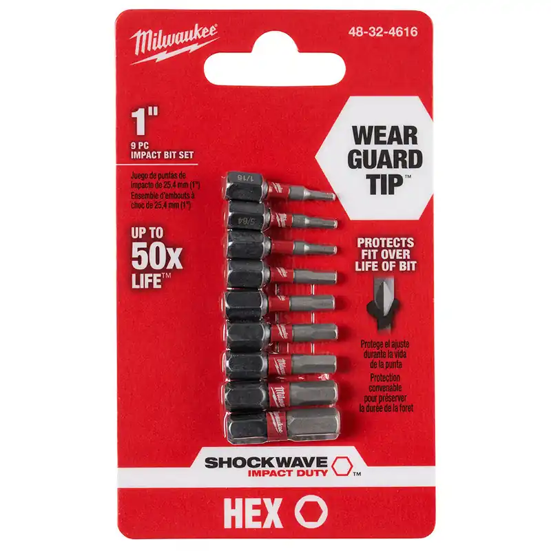 Milwaukee Electric 9Pc 1In Insert Hex Bit Set - MLW-48-32-4616