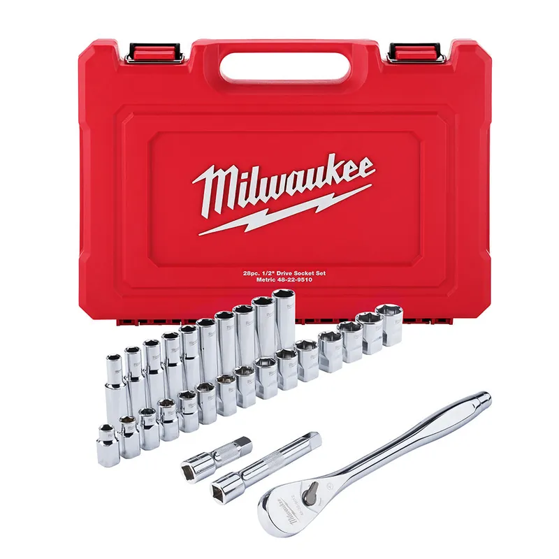 Milwaukee Electric 1/2" Drv Ratchet & Socket Set - Met - MLW-48-22-9510