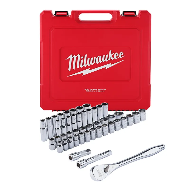 Milwaukee Electric 47-Pc 1/2" Drive Ratchet And Socket Set - Sae & Metric - 1/2" To 1-1/8", 10Mm To 24Mm - MLW-48-22-9010