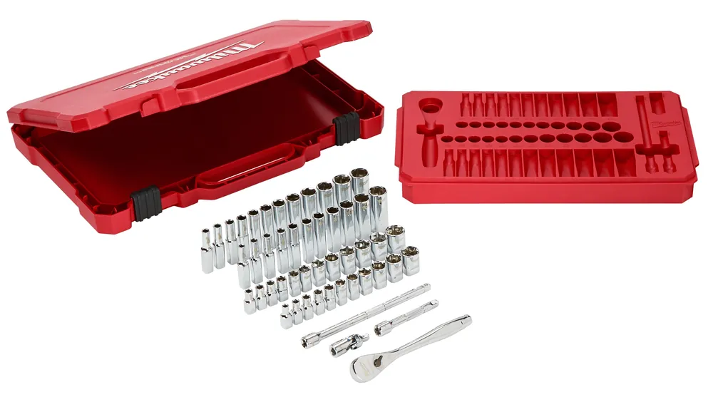 Milwaukee Electric 50-Pc 1/4" Drive Ratchet & Socket Set - Sae & Metric - 5/32" To 9/16", 5Mm To 15Mm - MLW-48-22-9004