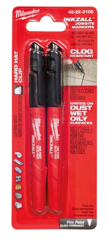 Milwaukee Electric 2Pk Fine Pt Black Inkzall Markers - 48-22-3105 - MLW-48-22-3105