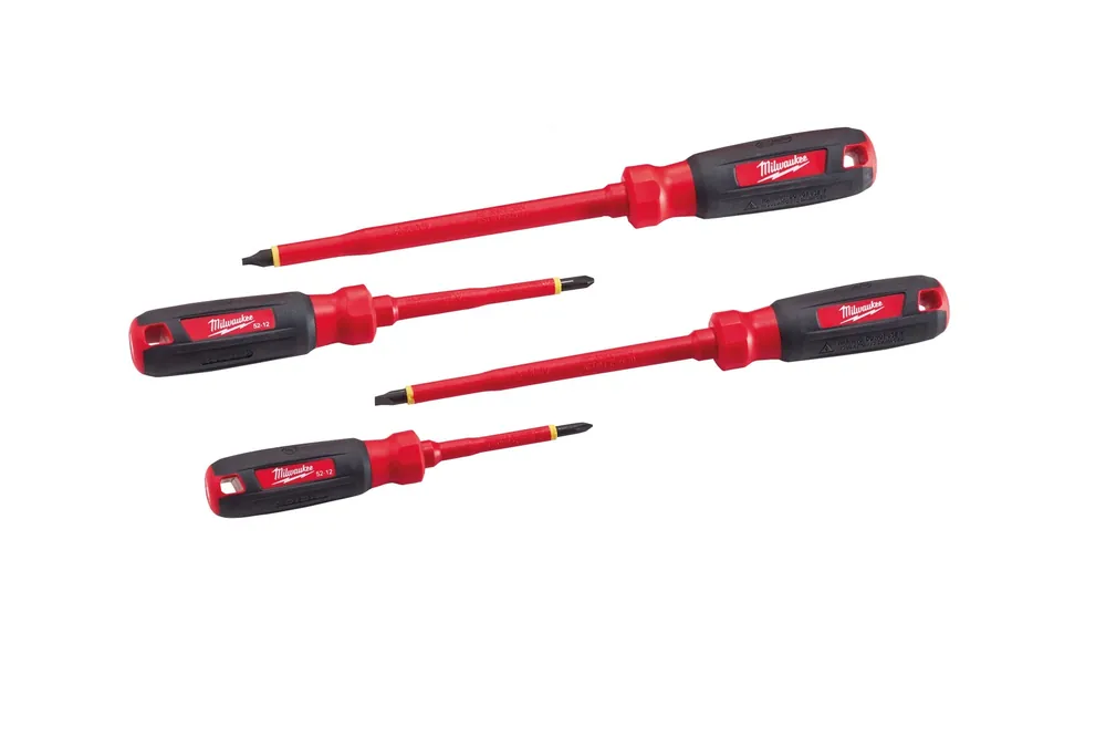 Milwaukee Electric 4-Pc 1000V Insulated Screwdriver Set - Slotted 1/4" & 3/8"; Square 1 & 2 - MLW-48-22-2205