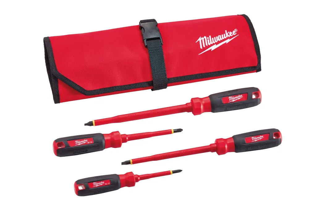 Milwaukee Electric 4-Pc 1000V Insulated Screwdriver Set - Slotted 1/4" & 3/8"; Phillips 1 & 2 - MLW-48-22-2204