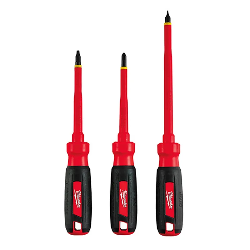 Milwaukee Electric 3-Pc 1000V Insulated Screwdriver Set - Ecx 1; Phillips 2; Slotted 1/4" - MLW-48-22-2202