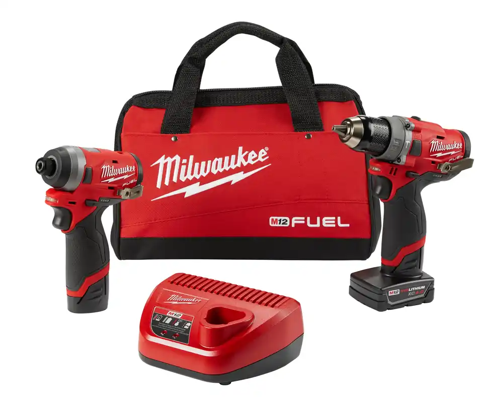 Milwaukee Electric M12 Fuel 2-Tool Combo Kit, 1/2" Hammer Drill/Driver, 1/4" Hex Impact Driver, (1) Xc 4.0 Battery, (1) Cp2.0 Battery, (1) Charger - MLW-3497-22