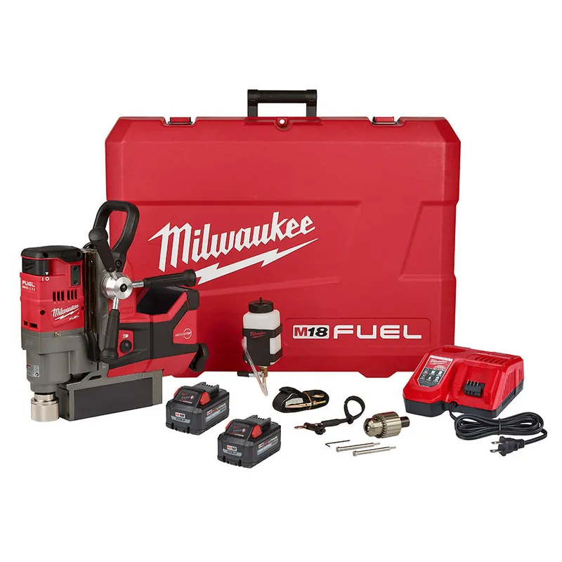 Milwaukee Electric M18 Fuel 1-1/2" Magnetic Drill Kit, 5-3/4" Stroke, 400/690 Rpm, (2) Xc8.0 Batteries, (1) 18V/12V Charger - MLW-2787-22HD