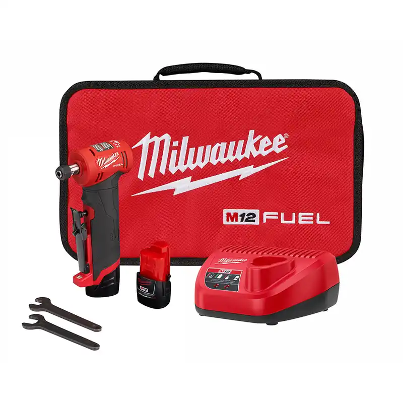 Milwaukee Electric 12V 1/4" Right Angle Die Grinder Kit, 0.3 Hp, 0-24,500 Rpm - MLW-2485-22