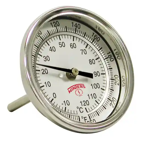 0-250F; Bi-Metal Tamperproof Thermometer; 1/2NPT; 3in dial; 2.5in ADJ