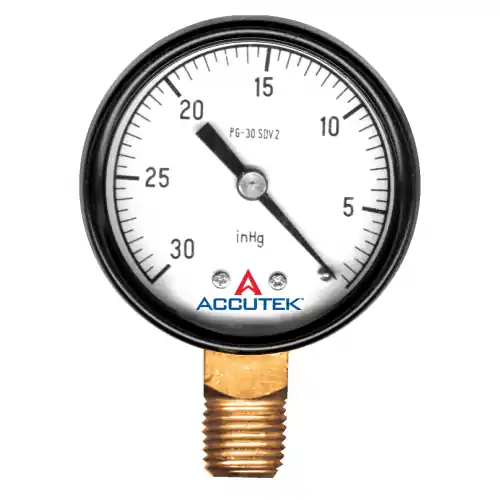 0-30PSI/30-0 Dry Gauge; 2.5in Face; 1/4MPT Stem