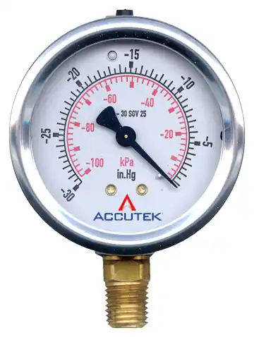 30-0Vac Liquid Gauge; 4in Face; 1/4MPT Stem