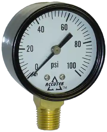 0-30PSI Dry Gauge; 2in Face; 1/4MPT Stem