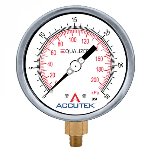 0-160PSI Equalizer Gauge; 4in Face; 1/4MPT Stem