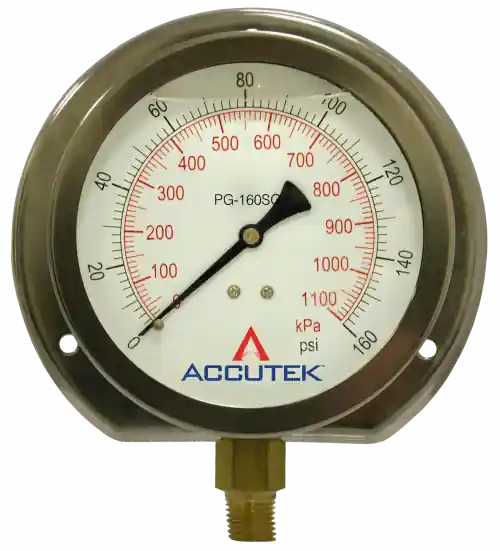 0-160 Liquid Gauge; 4Face; 1/4MPT Stem; w/Flange