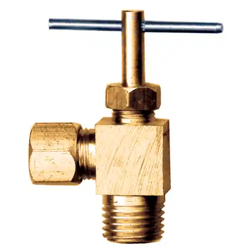 Comp Needle Valve 90 Elbow; 1/4x1/8 MPT; Lead Free Brass