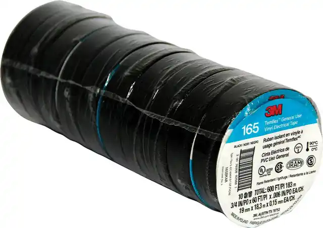 3M™ Temflex™ General Use Vinyl Electrical Tape, Black, 3/4" X 60 Ft., 6 Mil, Pack Of 10 - 3MM-165BK4A