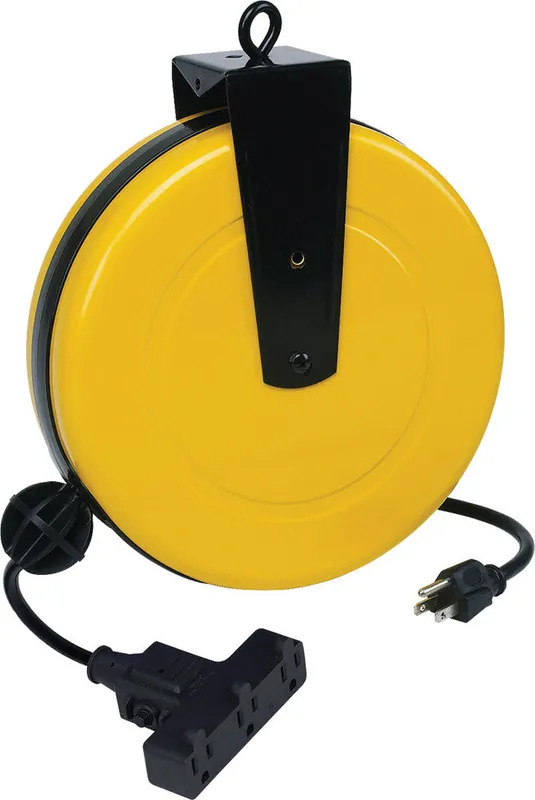 30‘ Powder Coated Metal Retractable Power Cord Reel, 3 Outlets, Sjt 16/3 - ALT-5000A-30GF-CB