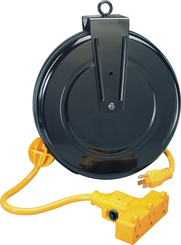 30‘ Powder Coated Metal Retractable Power Cord Reel, 3 Outlets, Sjtw 14/3 - ALT-5000M-30GF-CB