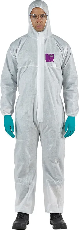 Alphatec® 1500 - Model 101 White Coveralls, Filters 100% Of Particles >3 Microns Including Asbestos, 3-Pc Hood, 2-Way Front Zipper & Storm Flap, Large - ANS-WH15-S-92-101-04