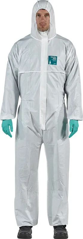 Alphatec® 1800 Standard - Model 111 White Coveralls, Entry Level Low Hazard Liquid & Particulate Protection, 3-Pc Hood, 2-Way Front Zipper & Storm Flap, Medium - ANS-WH18-B-92-111-03