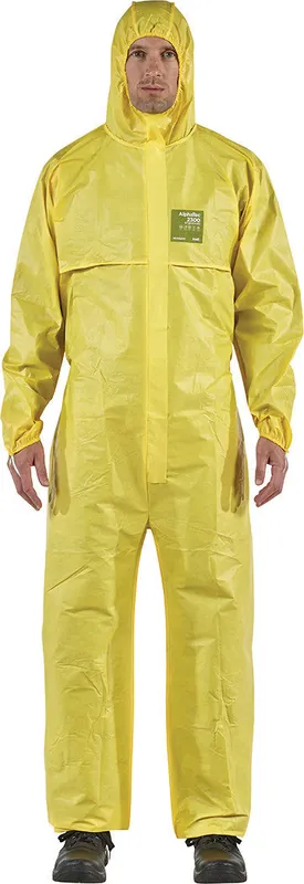 Alphatec® 2300 Standard - Model 111 Hi-Vis Yellow Coveralls, Medium Duty Chemical Barrier, Type 5/6 Protection, Respirator Fit Hood & Zip Flap W/Velcro® Closure, 2Xl - ANS-YY23-B-92-111-06
