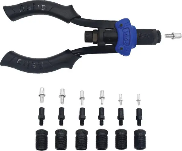 ASTRO PNEUMATIC - Hand Rivet Stud Setter Kit - Metric & Sae W/ Rivet Studs – 10-24, 1/4", 5/16", M5, M6 & M8 - AST-1455