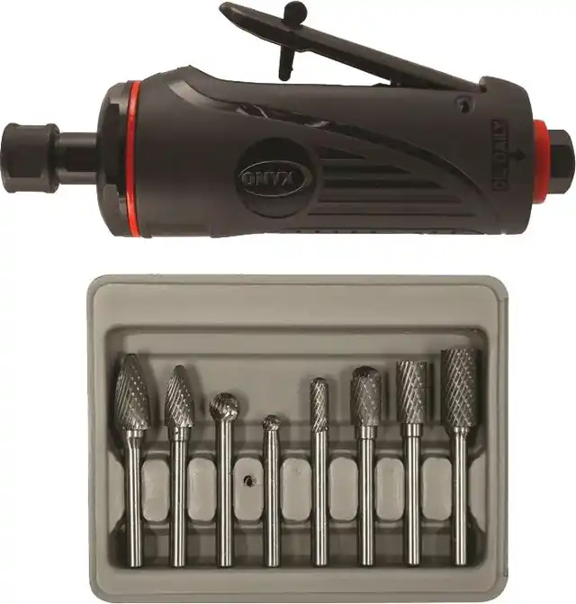ASTRO PNEUMATIC - Onyx 2-Pc Die Grinder Kit W/1/4" Med. Die Grinder & 8-Pc Rotary Burr Set - AST-2181B
