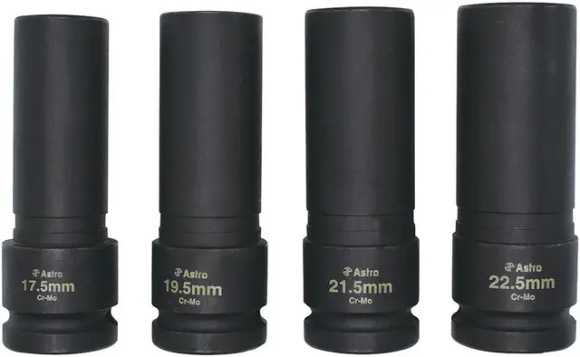 ASTRO PNEUMATIC - 4-Pc 1/2" Drive Thin Wall Lug Nut Impact Socket Set, 17.5Mm, 19.5Mm, 11.5Mm, 22.5Mm - AST-78204