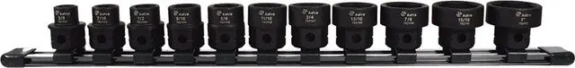 ASTRO PNEUMATIC - 11-Pc 1/2" Drive 6-Pt. Sae Low Profile Nano Impact Socket Set On A Rail, 3/8"-1", 22Mm (7/8") Outside Hex - AST-78211