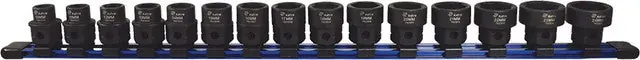 ASTRO PNEUMATIC - 15-Pc 1/2" Drive 6-Pt. Metric Low Profile Nano Impact Socket Set On A Rail, 10-24Mm, 22Mm (7/8") Outside Hex - AST-78215