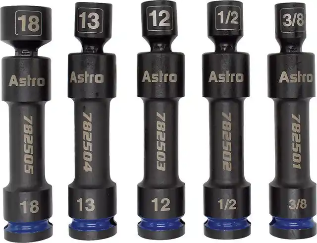 ASTRO PNEUMATIC - 5-Pc 1/2" Drive 12 Pt. Pinless Heavy Duty Driveline Impact Socket Set – 3/8", 1/2", 12Mm, 13Mm, 18Mm - AST-78250
