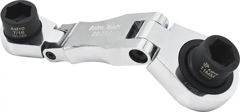 ASTRO PNEUMATIC - Stubby Ratcheting Flex Head Double Box End Wrench For Nano Sockets, 11Mm/17Mm - AST-78301