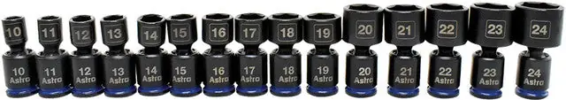 ASTRO PNEUMATIC - 15-Pc 3/8" Drive 6 Point Nano Pinless Universal Impact Socket Set, 10Mm-24Mm - AST-78315