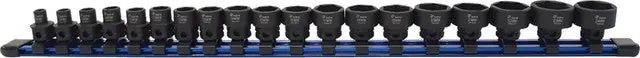 ASTRO PNEUMATIC - 19-Pc 3/8" Drive 6-Pt. Metric Low Profile Nano Impact Socket Set On A Rail, 6-24Mm, 17Mm Outside Hex - AST-78319