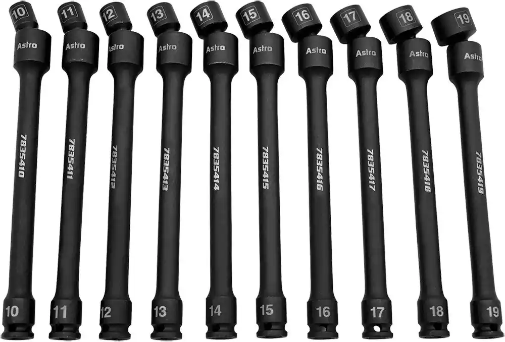 ASTRO PNEUMATIC - 10-Pc 3/8" Dr. 9" Metric Pinless Universal Torque-Saver Impact Extension Socket Set, 10Mm-19Mm - AST-78354